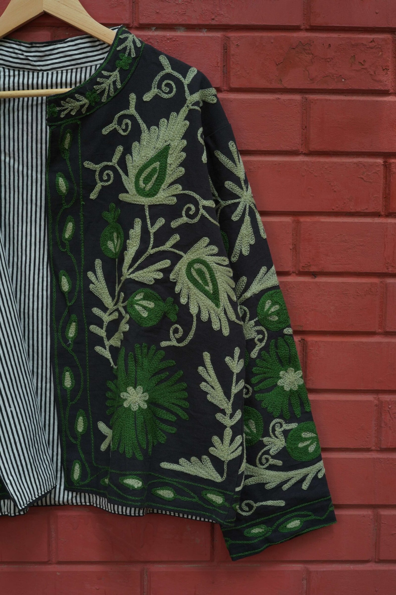 Womens Black Velvet Embroidered Jacket with Floral Design - Image 3